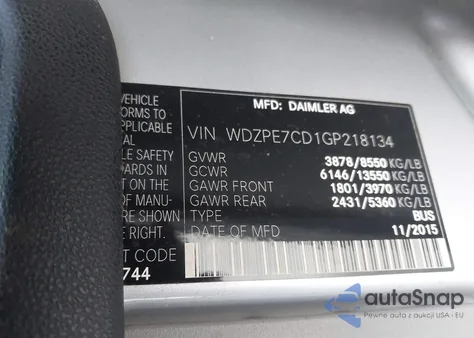 2016 Mercedes-Benz Sprinter 2500 Normal Roof from USA, damaged, VIN WDZPE7CD1GP218134